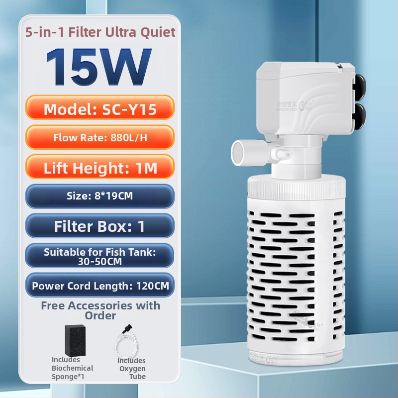 Akvarijná ponorná filtrácia čerpadlo s integrovaným filtrom a okysličovaním, 3-v-1 cirkulačný systém, plast, 200 g, Water Pet Family