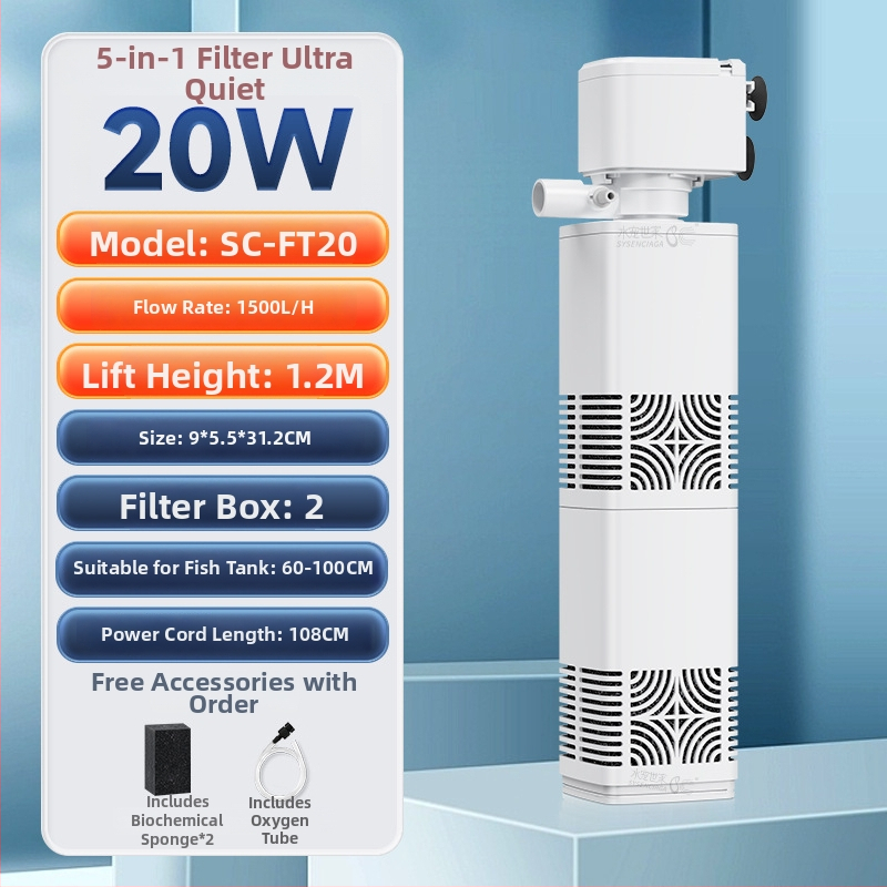 Akvarijná ponorná filtrácia čerpadlo s integrovaným filtrom a okysličovaním, 3-v-1 cirkulačný systém, plast, 200 g, Water Pet Family