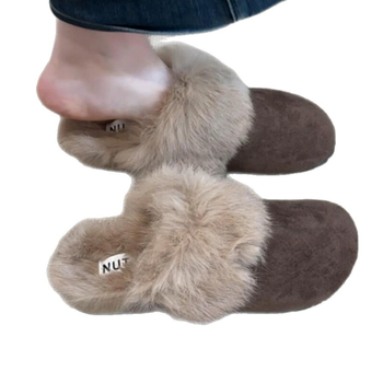 Ženske papuče od nubuka, retro stil, okrugli vrh, unutrašnjost od vune i kašmira, gumeni đon