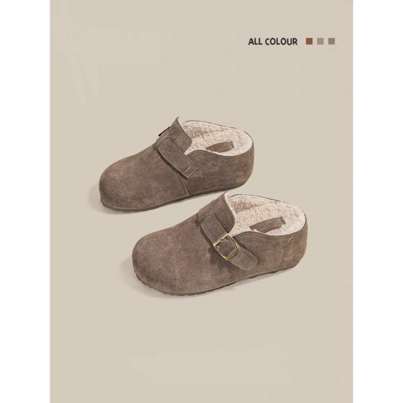 Papuče u Birkenstock stilu, tople s puhastom podstavom, zatvorenim prstom, debela potplat koja povećava visinu za 7 cm