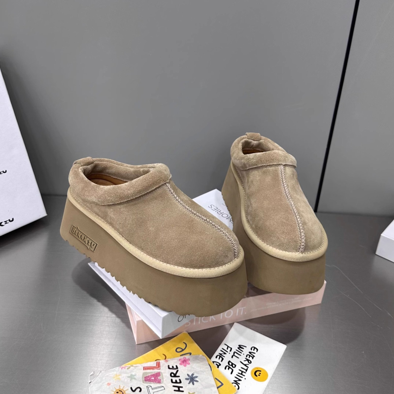 Baotou half-slippers za žene, gornji dio od Super Fiber, uzdignuta platforma, zaobljena vrh, gumena potplat, Zima 2025