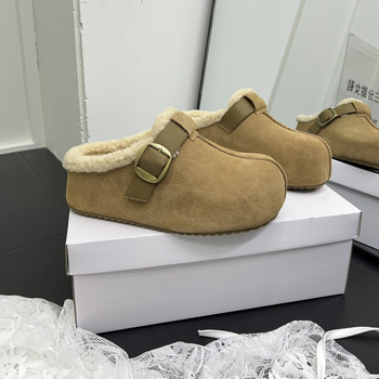 Puhaste slip-on cipele s metalnom kopčom, debela platforma, zatvoren prst, ženski cipeli u stilu Birkenstock; proljeće 2025 izlazak; gornji materijal: super vlakno; unutarnji materijal: super vlakno; potplat: guma