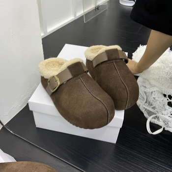 Puhaste slip-on cipele s metalnom kopčom, debela platforma, zatvoren prst, ženski cipeli u stilu Birkenstock; proljeće 2025 izlazak; gornji materijal: super vlakno; unutarnji materijal: super vlakno; potplat: guma