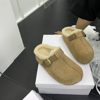 Puhaste slip-on cipele s metalnom kopčom, debela platforma, zatvoren prst, ženski cipeli u stilu Birkenstock; proljeće 2025 izlazak; gornji materijal: super vlakno; unutarnji materijal: super vlakno; potplat: guma