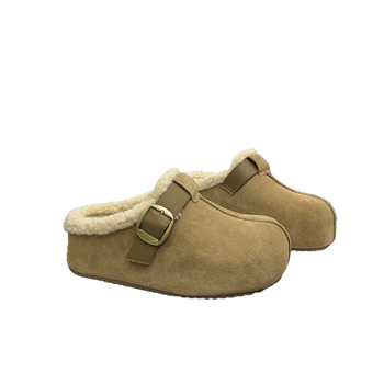 Puhaste slip-on cipele s metalnom kopčom, debela platforma, zatvoren prst, ženski cipeli u stilu Birkenstock; proljeće 2025 izlazak; gornji materijal: super vlakno; unutarnji materijal: super vlakno; potplat: guma