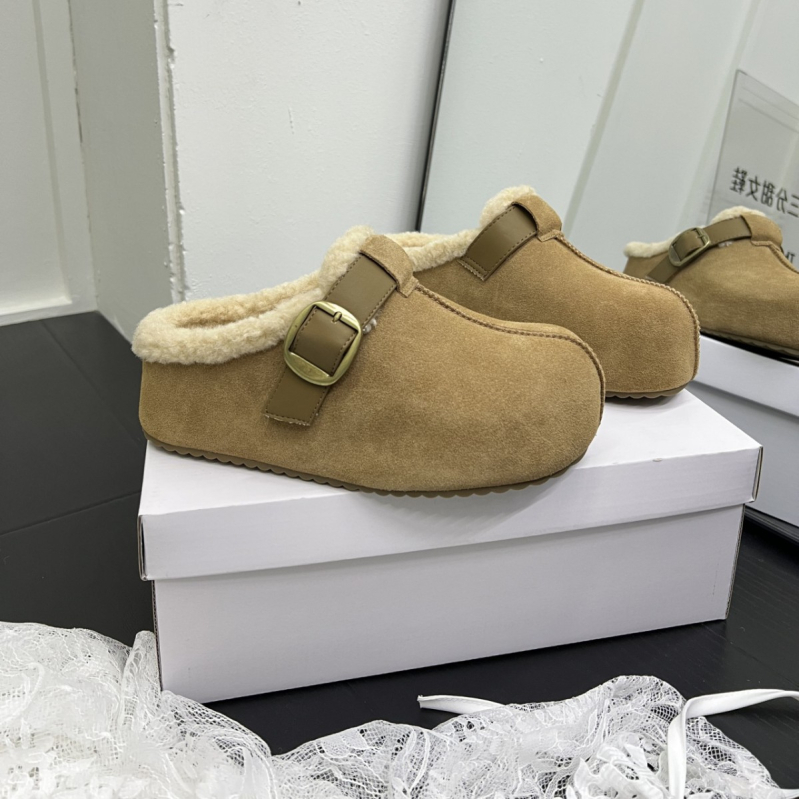 Puhaste slip-on cipele s metalnom kopčom, debela platforma, zatvoren prst, ženski cipeli u stilu Birkenstock; proljeće 2025 izlazak; gornji materijal: super vlakno; unutarnji materijal: super vlakno; potplat: guma