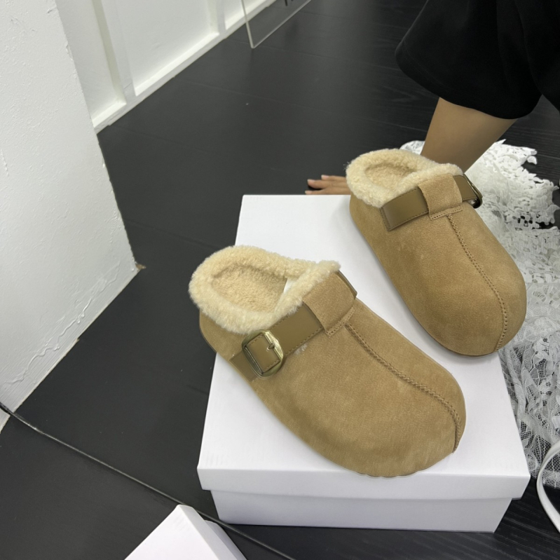 Puhaste slip-on cipele s metalnom kopčom, debela platforma, zatvoren prst, ženski cipeli u stilu Birkenstock; proljeće 2025 izlazak; gornji materijal: super vlakno; unutarnji materijal: super vlakno; potplat: guma