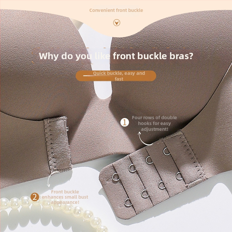 Bustier fără cusături cu închidere frontală, pentru sân mici, fără sârmă, cu cupuri 3/4, cupuri modelate (partea superioară subțire, cea inferioară mai groasă), din nylon