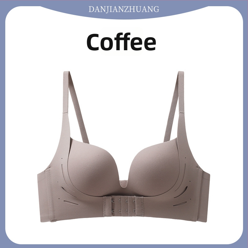 Bustier fără cusături cu închidere frontală, pentru sân mici, fără sârmă, cu cupuri 3/4, cupuri modelate (partea superioară subțire, cea inferioară mai groasă), din nylon