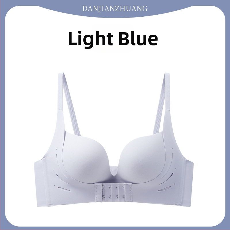 Bustier fără cusături cu închidere frontală, pentru sân mici, fără sârmă, cu cupuri 3/4, cupuri modelate (partea superioară subțire, cea inferioară mai groasă), din nylon