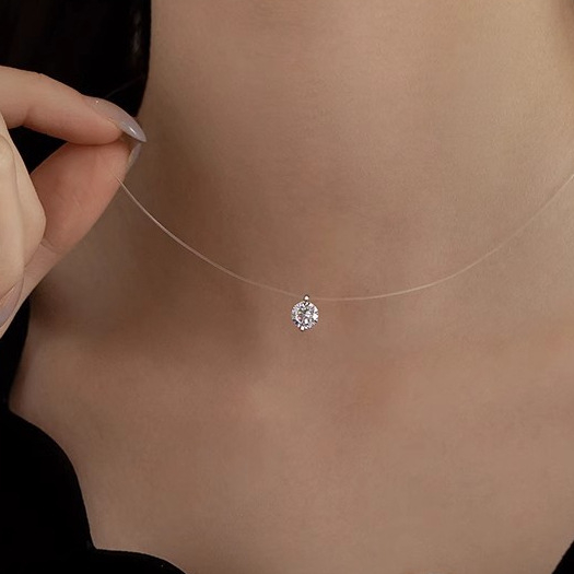 925-сребърна огърлица с инкрустирана моисанитова вставка, нишкова верижка, геометричен дизайн, лек лукс