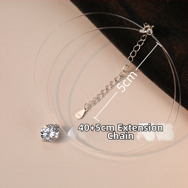 925-сребърна огърлица с инкрустирана моисанитова вставка, нишкова верижка, геометричен дизайн, лек лукс