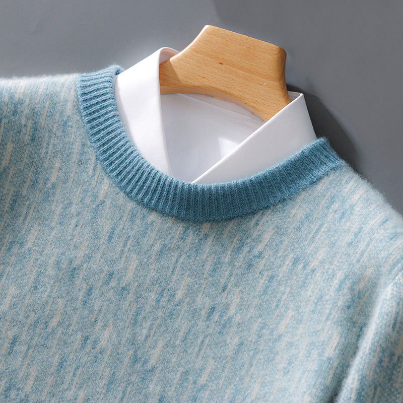 Muški pulover od 100% vune s kružnim izrezom, slobodan kroj, dugi rukav, jesen-zima 2024