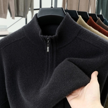 Džemper od 100% vune s polovičnim zipom, raglan rukavima, opušten kroj, stil business gentleman