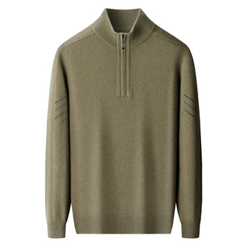Džemper od 100% vune s polovičnim zipom, raglan rukavima, opušten kroj, stil business gentleman
