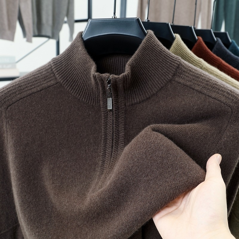 Džemper od 100% vune s polovičnim zipom, raglan rukavima, opušten kroj, stil business gentleman