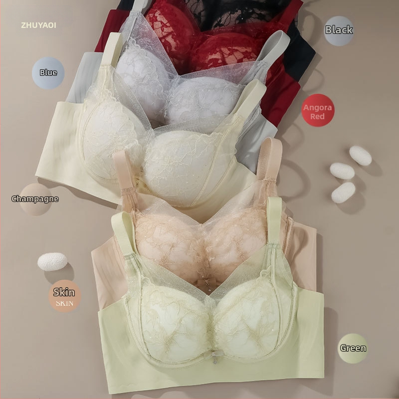 Sutien Push-Up din dantelă din mătase de mulberry, țesătură nylon, căptușeală din mătase de mulberry, cupe 3/4, bretele fixe duble, închidere pe spate cu patru rânduri