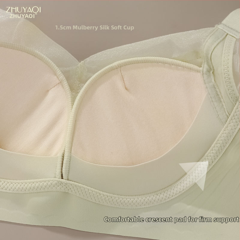 Sutien Push-Up din dantelă din mătase de mulberry, țesătură nylon, căptușeală din mătase de mulberry, cupe 3/4, bretele fixe duble, închidere pe spate cu patru rânduri