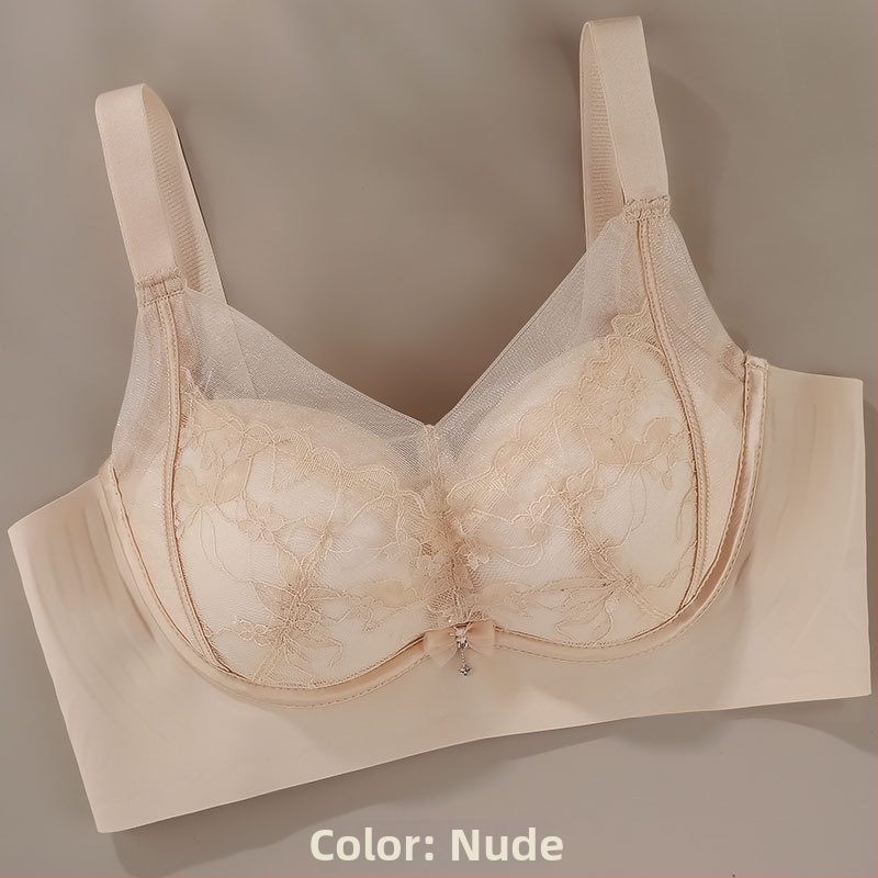Sutien Push-Up din dantelă din mătase de mulberry, țesătură nylon, căptușeală din mătase de mulberry, cupe 3/4, bretele fixe duble, închidere pe spate cu patru rânduri