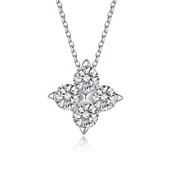 Огърлица с моиссанитова четирилистна детелина, 925 сребро, регулирана дължина 21–50 cm, за жени