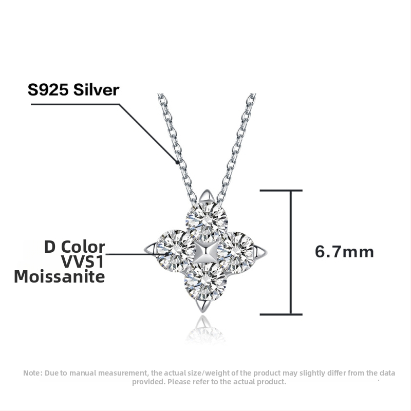 Огърлица с моиссанитова четирилистна детелина, 925 сребро, регулирана дължина 21–50 cm, за жени