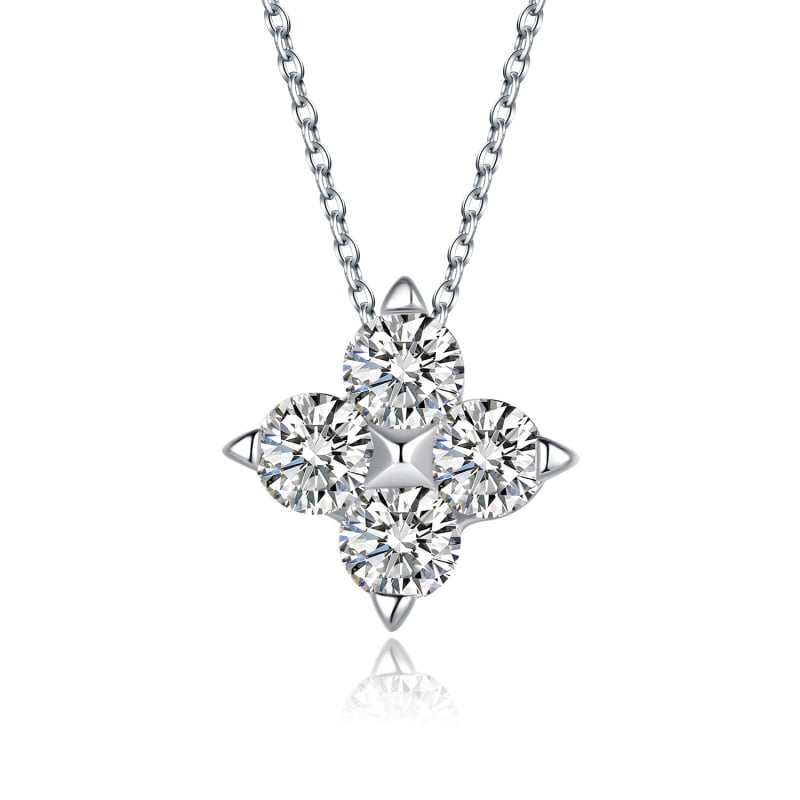 Огърлица с моиссанитова четирилистна детелина, 925 сребро, регулирана дължина 21–50 cm, за жени