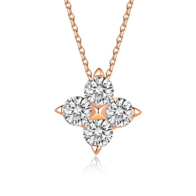 Огърлица с моиссанитова четирилистна детелина, 925 сребро, регулирана дължина 21–50 cm, за жени