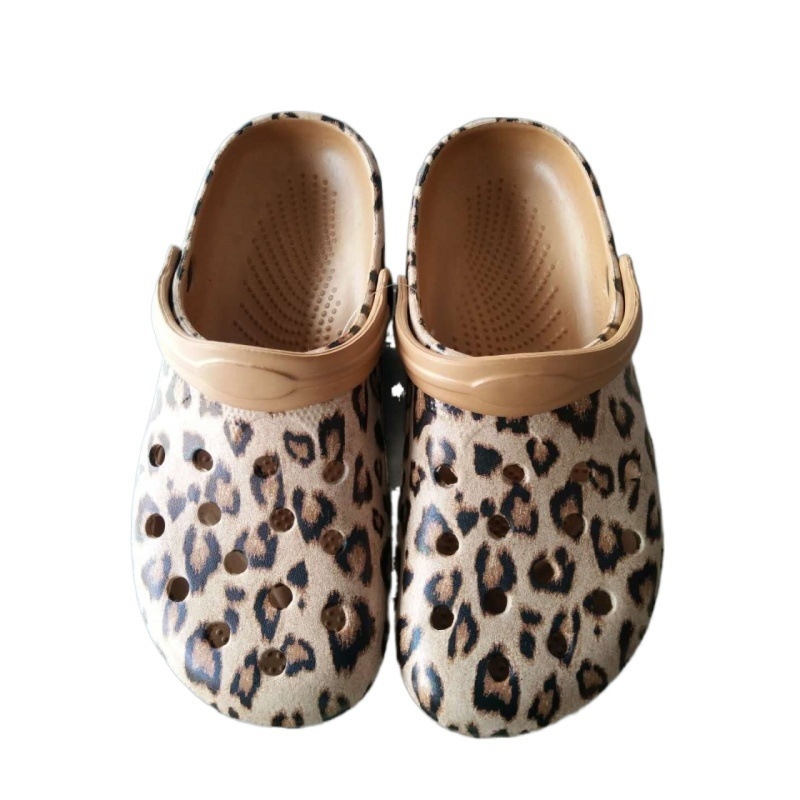 Plažne cipele s protukliznom za žene, sandale s zatvorenim nosom u leopard uzorku, EVA potplat, Baotou stil