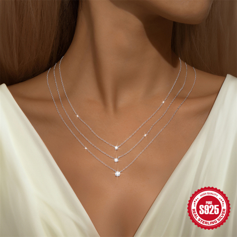 Колие с висулка от сребро 925, геометричен дизайн, О-линк верижка, тегло 1.1 g