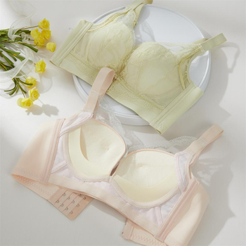 Sutien push-up cu cupă 3/4, cupă medie modelată, țesătură dantelată, căptușeală din nailon, patru rânduri de închizături la spate