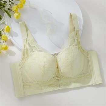 Sutien push-up cu cupă 3/4, cupă medie modelată, țesătură dantelată, căptușeală din nailon, patru rânduri de închizături la spate
