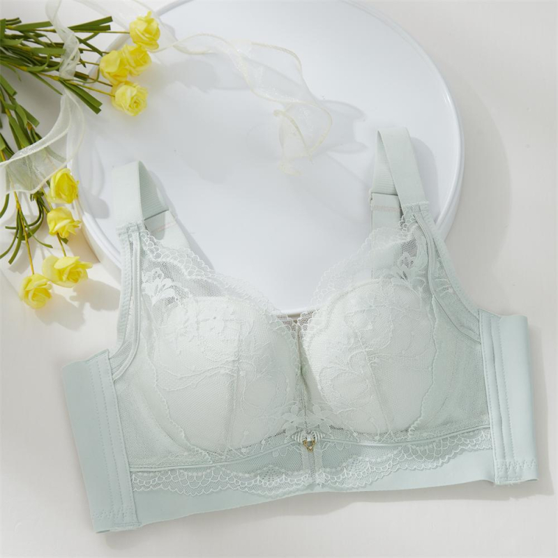 Sutien push-up cu cupă 3/4, cupă medie modelată, țesătură dantelată, căptușeală din nailon, patru rânduri de închizături la spate
