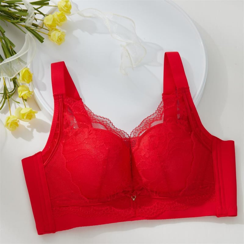 Sutien push-up cu cupă 3/4, cupă medie modelată, țesătură dantelată, căptușeală din nailon, patru rânduri de închizături la spate