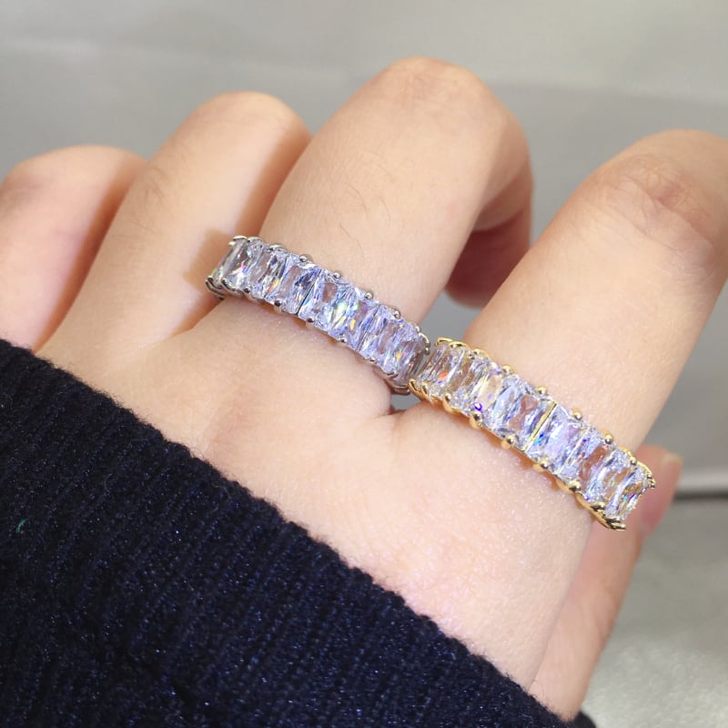 Ming Yi bakreni prsten, pozlaćen 18K, red Moissanite dijamanata 5A, prsten za slaganje za kažiprst, lagani luksuz za žene