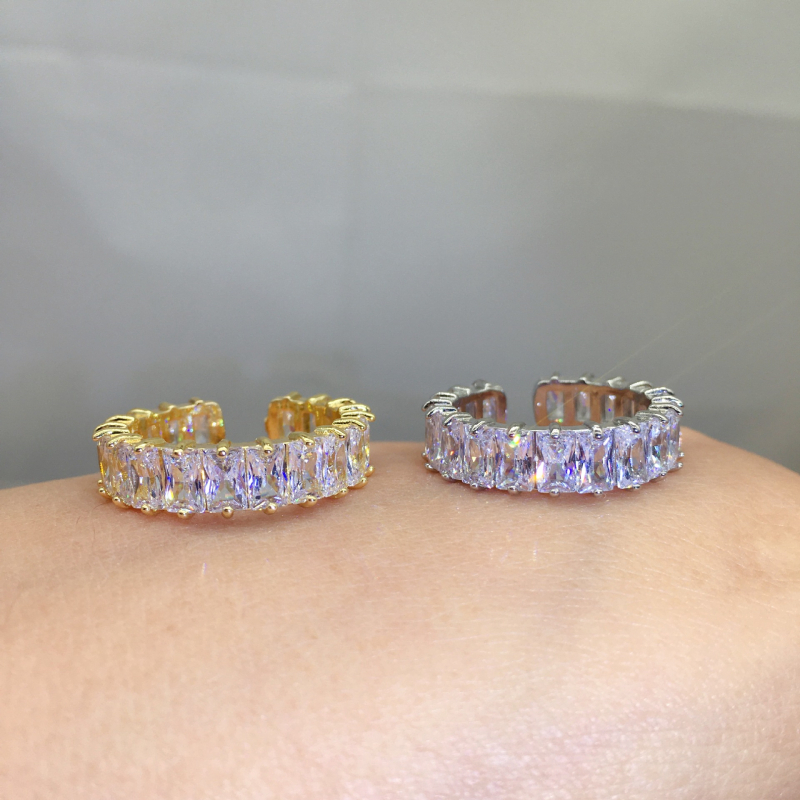 Ming Yi bakreni prsten, pozlaćen 18K, red Moissanite dijamanata 5A, prsten za slaganje za kažiprst, lagani luksuz za žene
