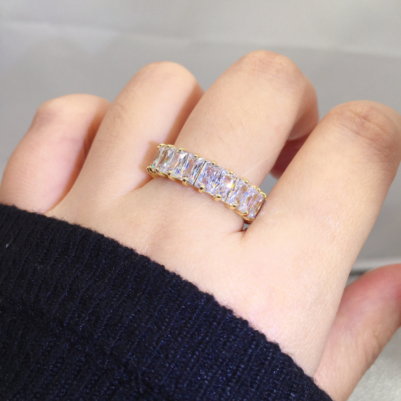 Ming Yi bakreni prsten, pozlaćen 18K, red Moissanite dijamanata 5A, prsten za slaganje za kažiprst, lagani luksuz za žene