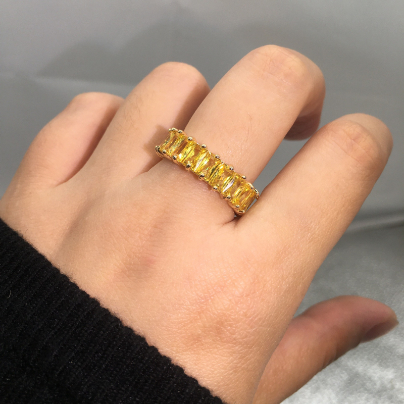 Ming Yi bakreni prsten, pozlaćen 18K, red Moissanite dijamanata 5A, prsten za slaganje za kažiprst, lagani luksuz za žene