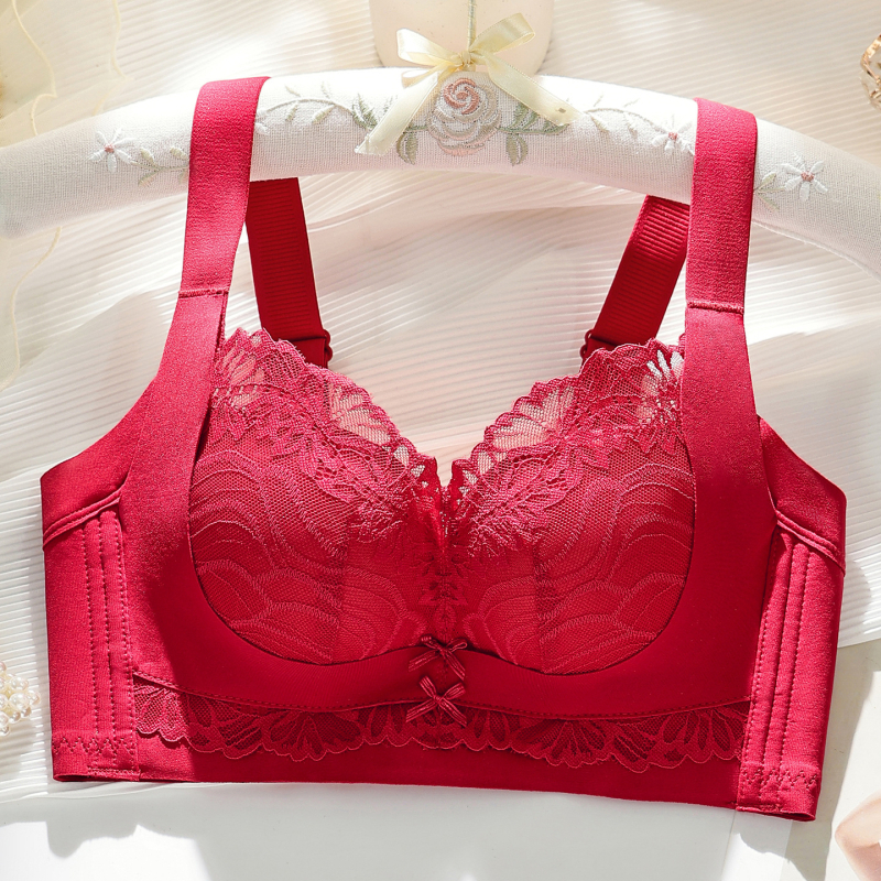 Sutien din dantelă din nailon, fără arc, cu cupă 3/4, cupă turnată cu partea superioară subțire și partea inferioară mai groasă, bretele fixe dublu, închidere din spate cu patru rânduri de cârlige