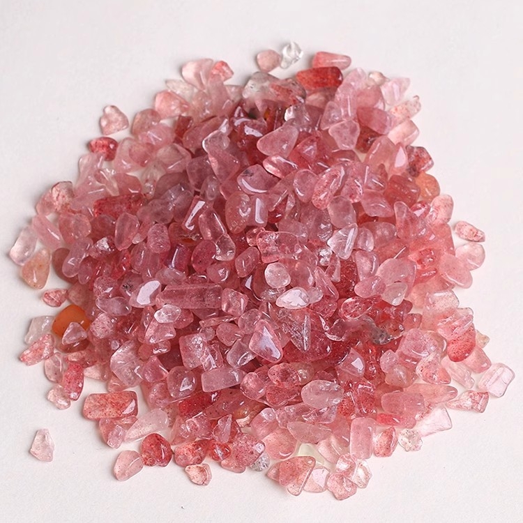 Gravură de cristal pentru acvarii și ghivece; cristal căpșună granule; piatră brută; stil chinezesc; ambalare în vrac