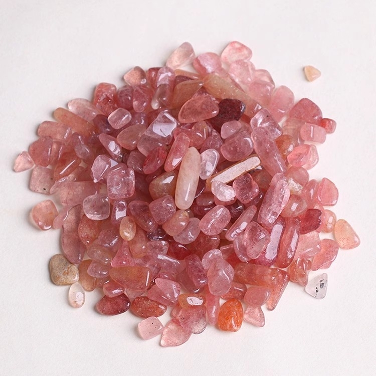 Gravură de cristal pentru acvarii și ghivece; cristal căpșună granule; piatră brută; stil chinezesc; ambalare în vrac