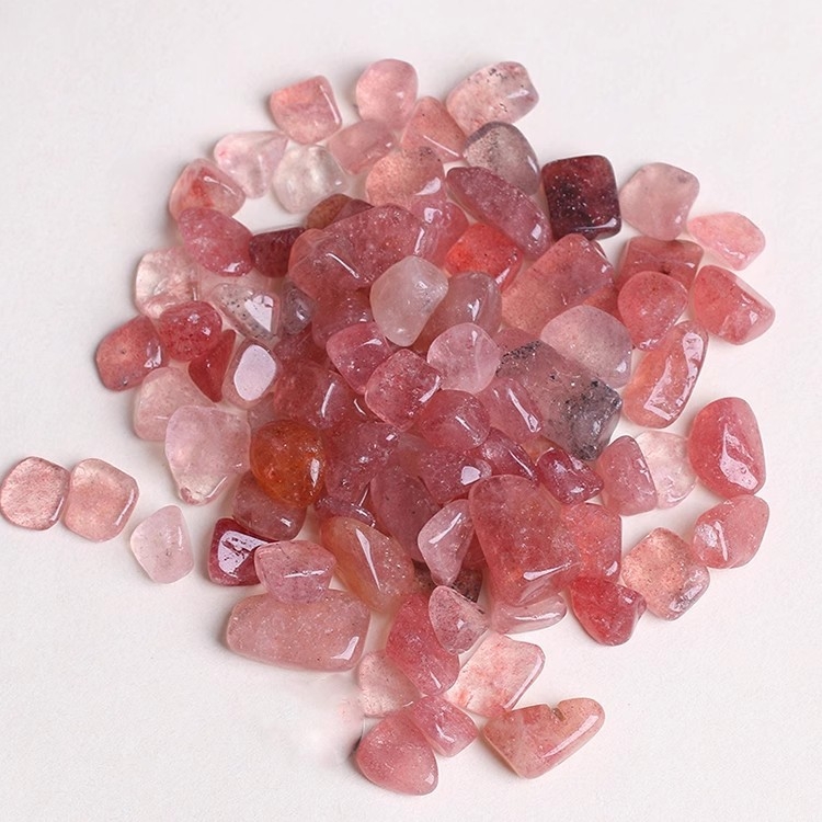 Gravură de cristal pentru acvarii și ghivece; cristal căpșună granule; piatră brută; stil chinezesc; ambalare în vrac