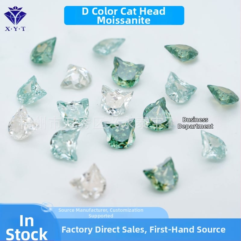 Moissanit pandantiv cu formă de cap de pisică, finisaj lucios, claritate VVS