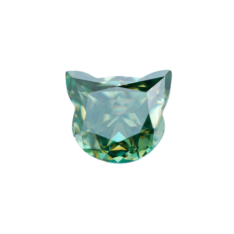 Moissanit pandantiv cu formă de cap de pisică, finisaj lucios, claritate VVS