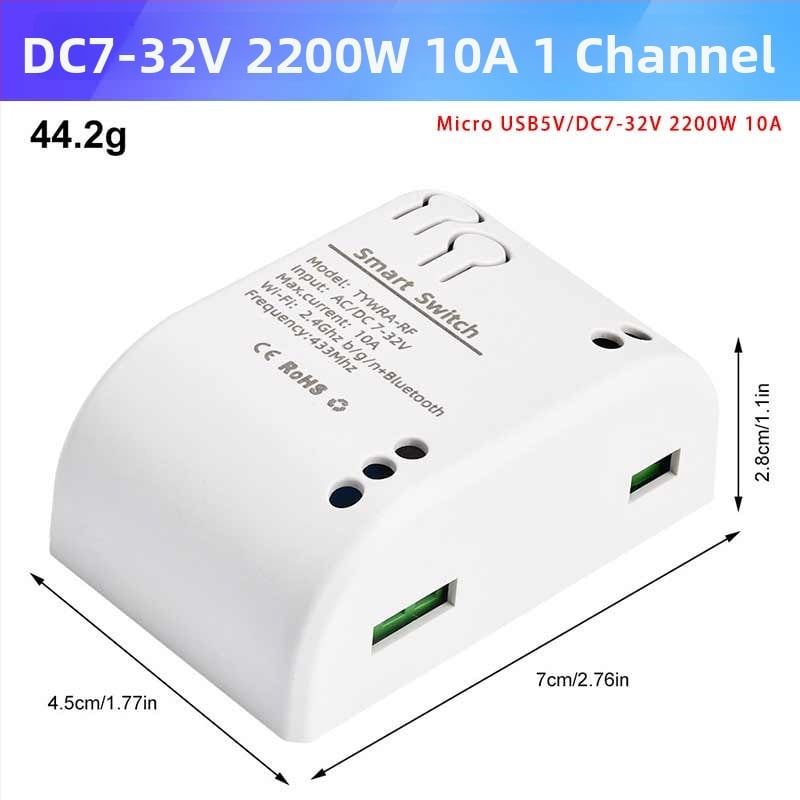 1-канален RF релейен модул с WiFi дистанционно управление, 10A, моментно включване и самозаключване, управление чрез приложение