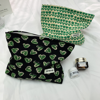 Corduroy kozmetikai táska virágos jacquard mintával, bélés canvas, tárolásra, nőknek
