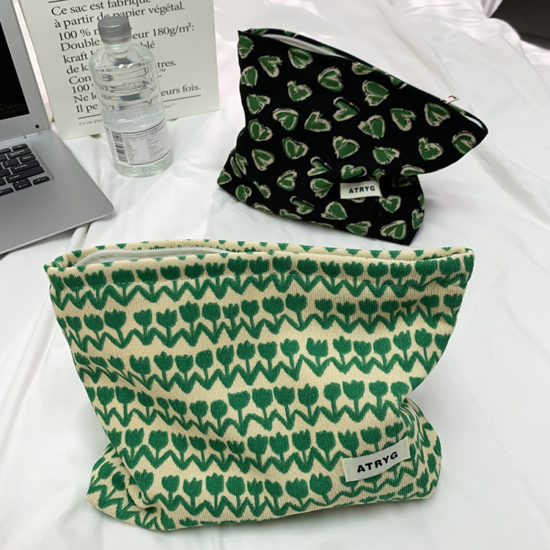 Corduroy kozmetikai táska virágos jacquard mintával, bélés canvas, tárolásra, nőknek