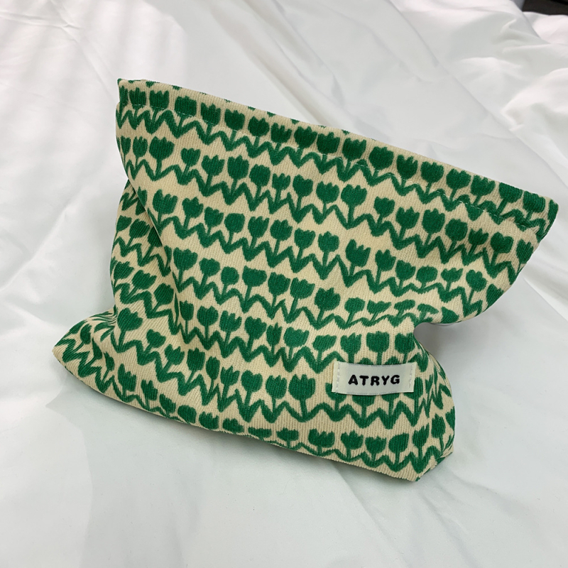 Corduroy kozmetikai táska virágos jacquard mintával, bélés canvas, tárolásra, nőknek