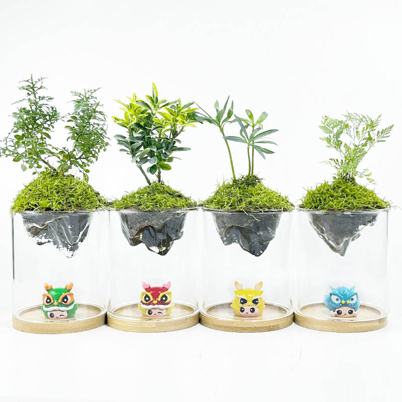 Ръчно изработена бутилка от боросиликатно стъкло за мъх с планински пейзаж