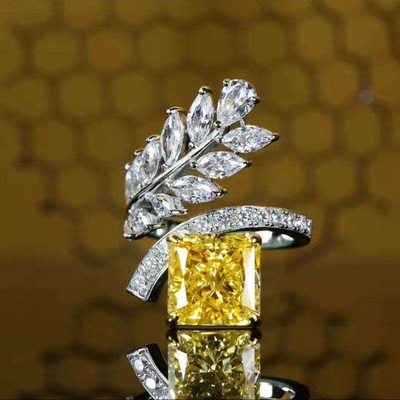 Baojiali bakreni prsten s Ice Flower Cut zirconom, geometrijski stil, ženski lagani luksuz