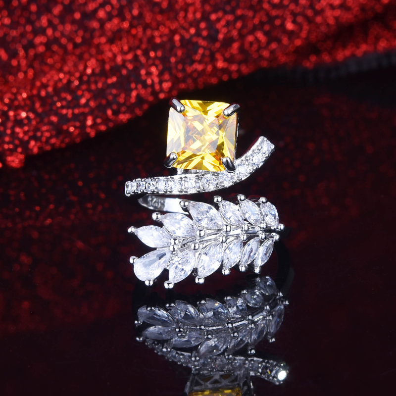 Baojiali bakreni prsten s Ice Flower Cut zirconom, geometrijski stil, ženski lagani luksuz